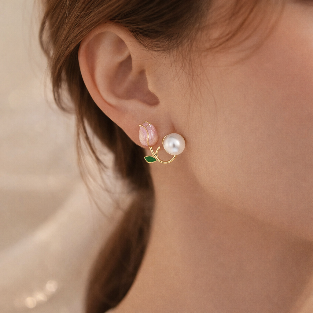 Blossom Pearl Tulip Earrings 🌷✨B2F1