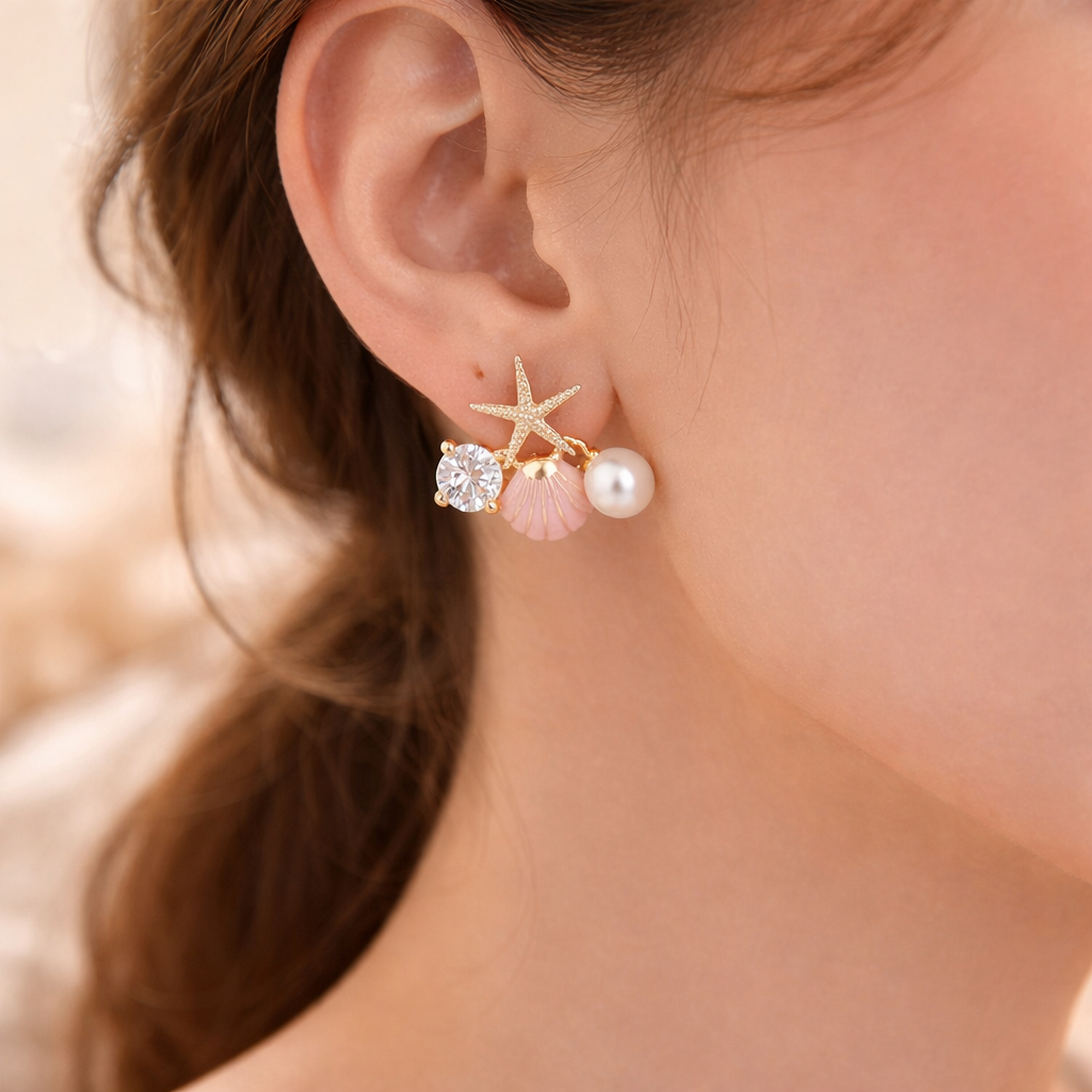 Pearl & Seashell Gold studs 🌊✨B2F1