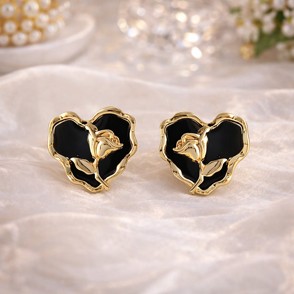 Black Heart Rose Stud Earrings🖤✨B2F1