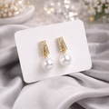 Elegant Pearl Drop Earrings with Crystal Gold Bar 💎🤍B2F1