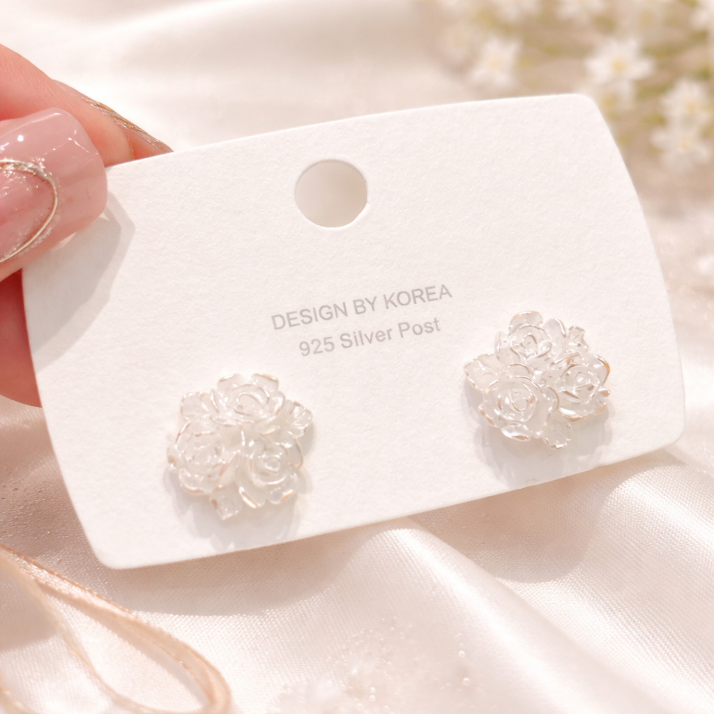 Clear Rose Flower Stud Earrings 🤍B2F1