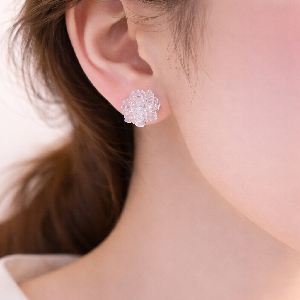 Clear Rose Flower Stud Earrings 🤍B2F1