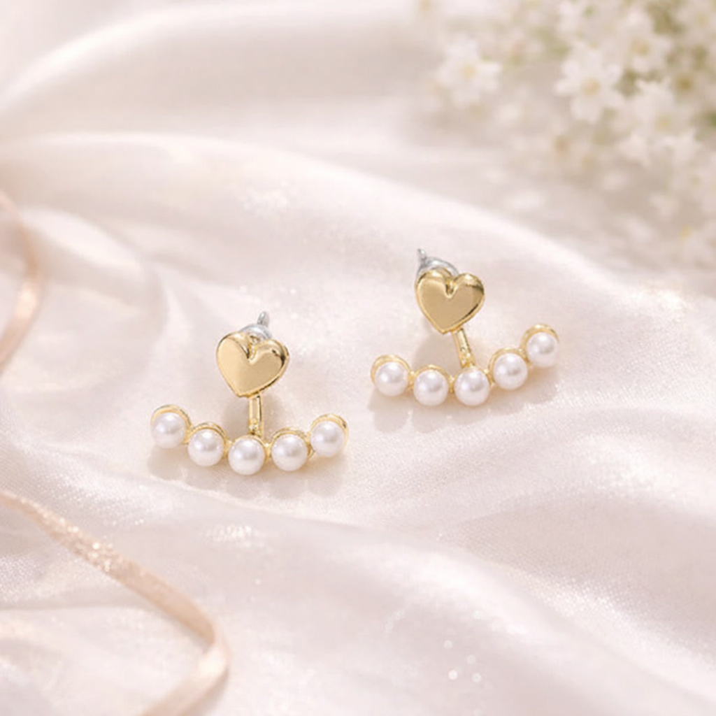💛 Golden Heart Pearl Stud Earrings 💛B2F1