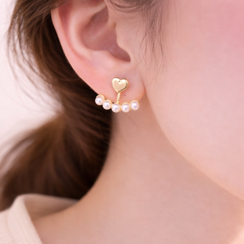 💛 Golden Heart Pearl Stud Earrings 💛B2F1