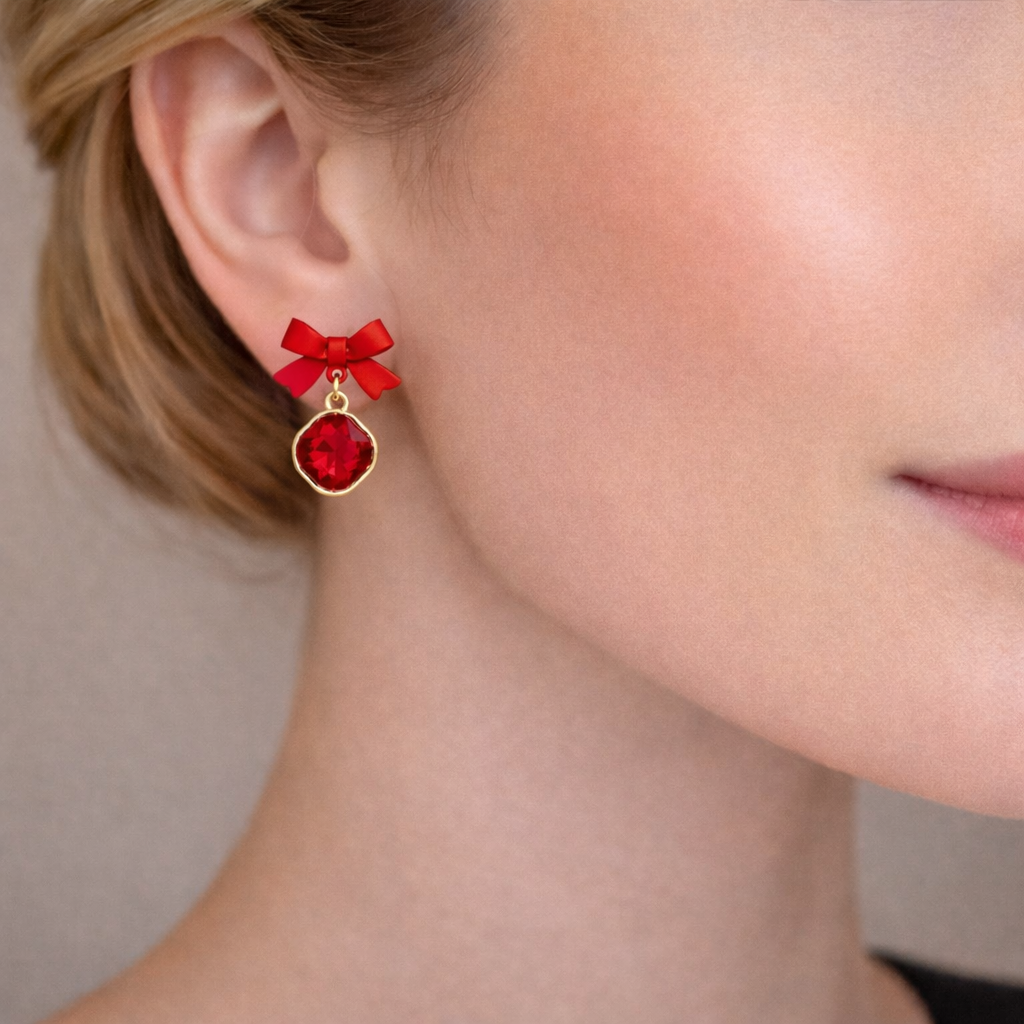 Red Bow Crystal Drop Earrings❤️✨B2F1