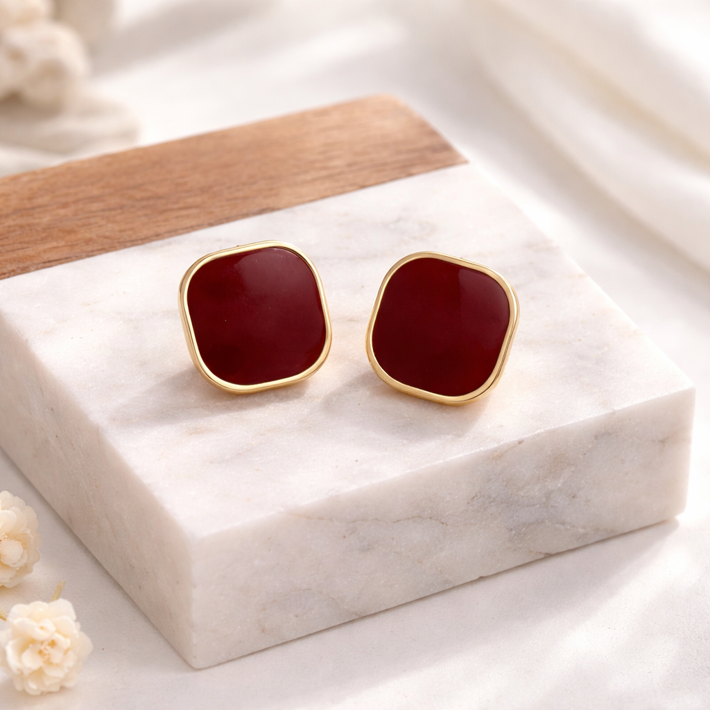 Burgundy Square Stud Earrings 🍷✨B2F1