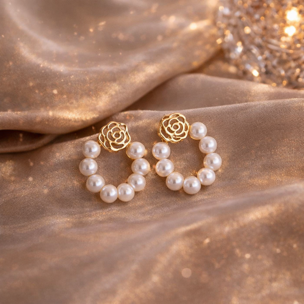 🌸 Delicate Pearl Rose Stud Earrings ✨B2F1