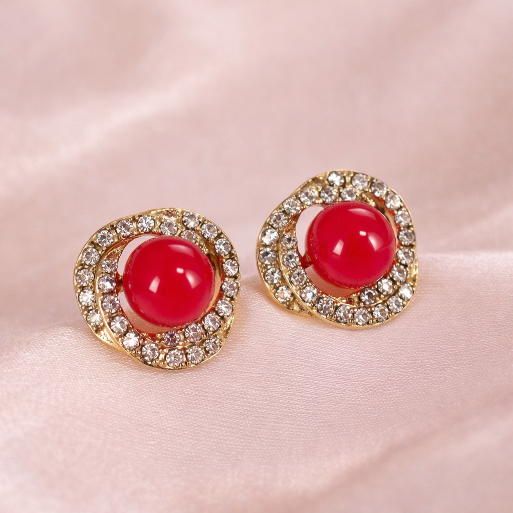 ❤️ Luxe Red Stone Halo Stud Earrings ✨B2F1