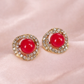 ❤️ Luxe Red Stone Halo Stud Earrings ✨B2F1