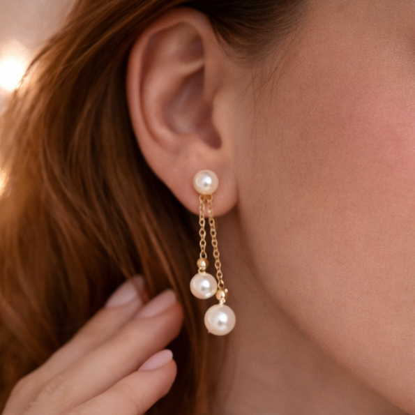 🤍 Delicate Pearl Chain Drop Earrings ✨B2F1