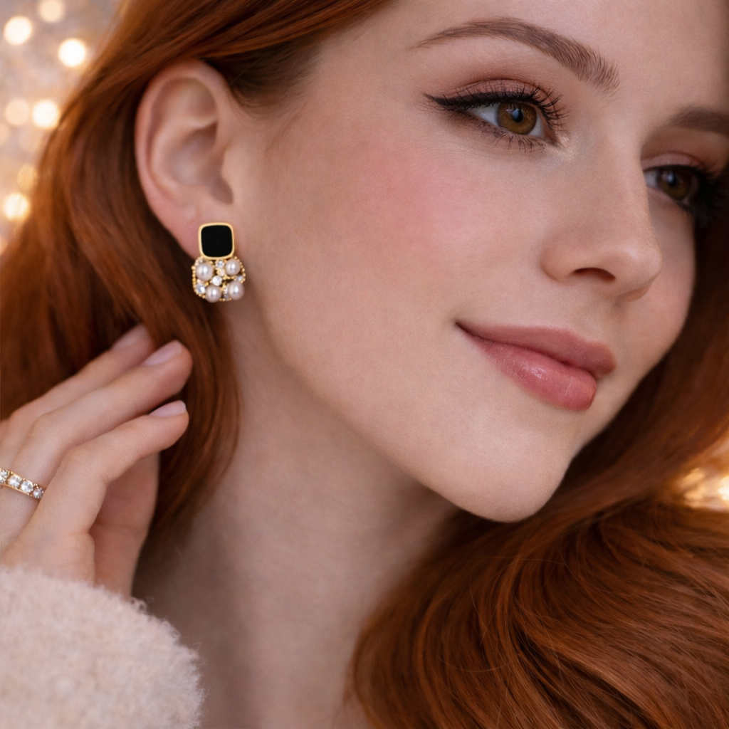🖤 Petite Black & Pearl Cluster Stud Earrings ✨B2F1