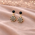 🖤 Petite Black Checkerboard Drop Earrings ✨B2F1