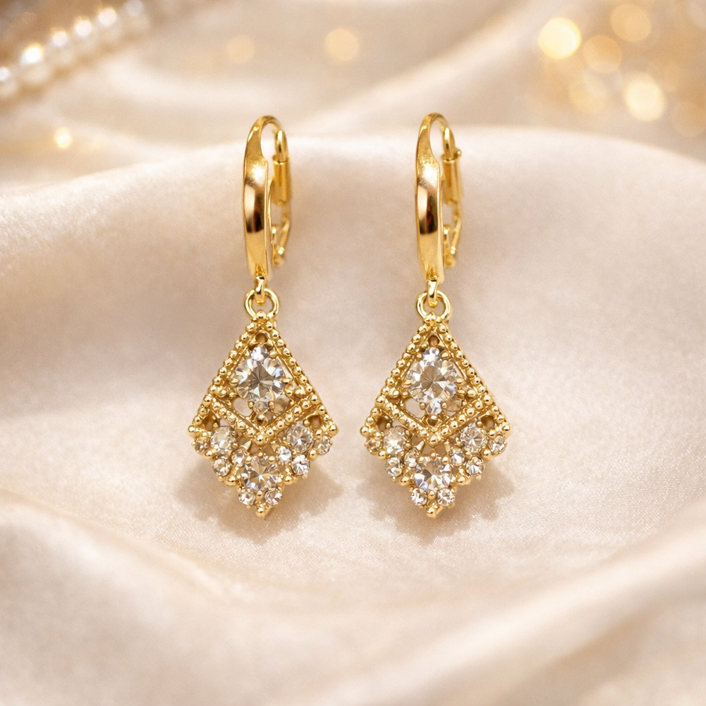 💎 Elegant Gold Crystal Drop Earrings ✨B2F1
