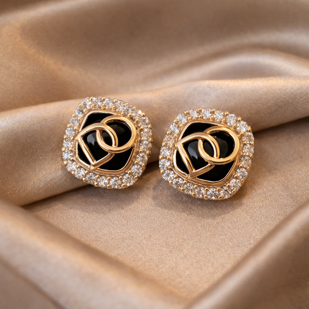 Black Onyx Crystal Halo Stud Earrings 🖤✨