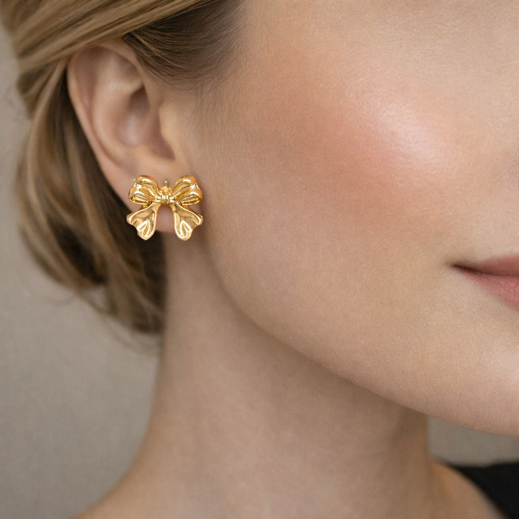 Gold Bow Stud Earrings 🎀✨B2F1