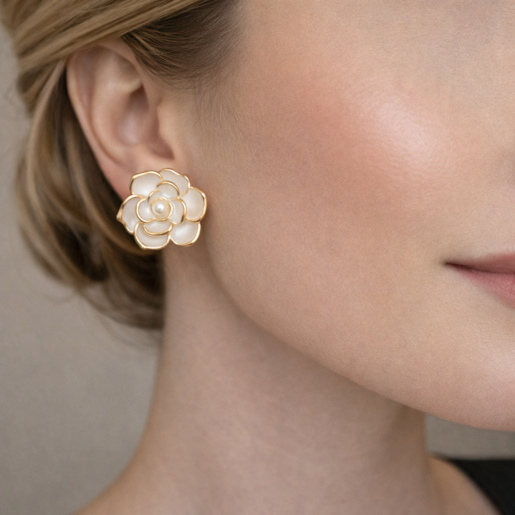 White Flower Pearl Stud Earrings 🌸✨B2F1