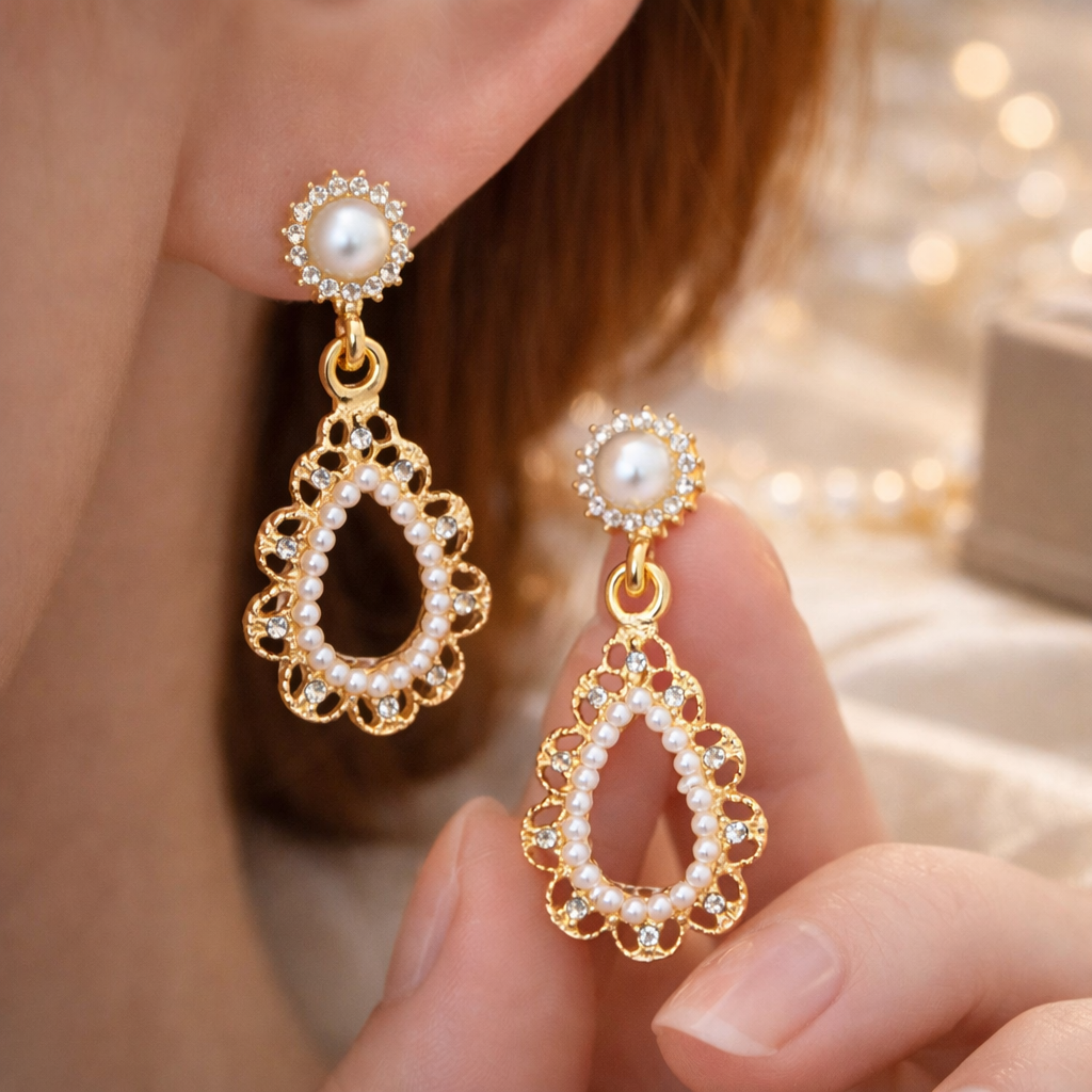 🤍 Luxe Pearl Halo Teardrop Drop Earrings ✨B2F1