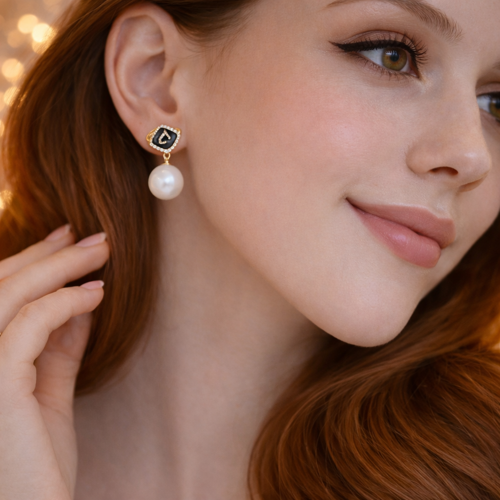 💎 Mini Black Square Pearl Drop Earrings 🤍B2F1