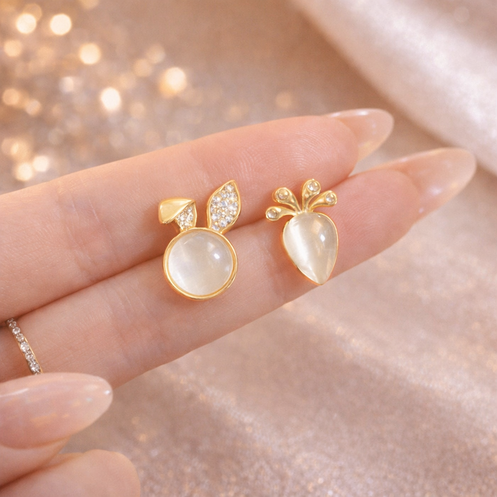 Cute Bunny & Carrot Stud Earrings 🐰🥕✨ Gold Kawaii Earrings B2F1
