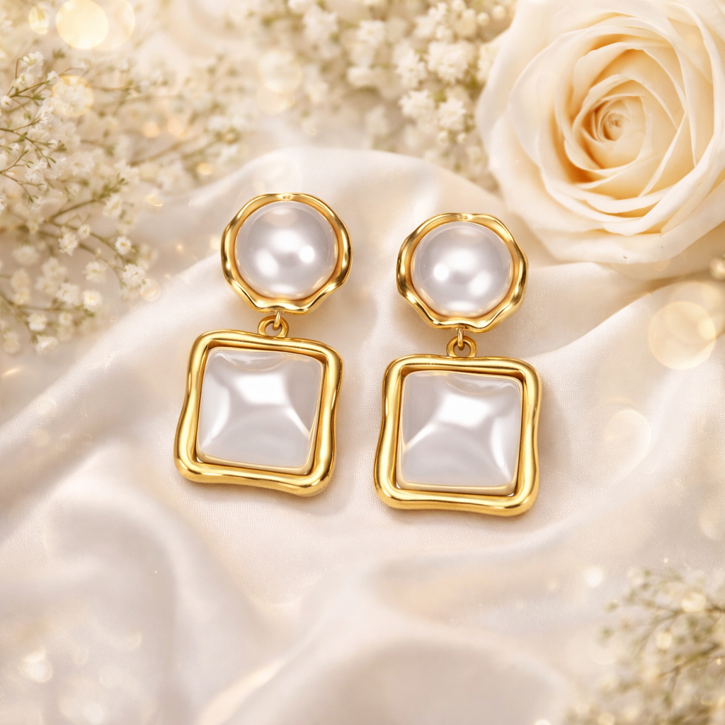 ✨ Marble & Pearl Drop Earrings
