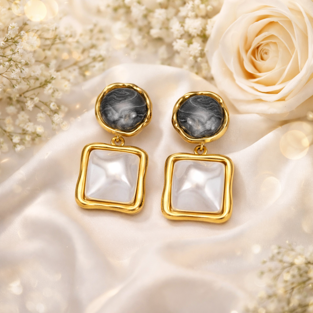 ✨ Marble & Pearl Drop Earrings