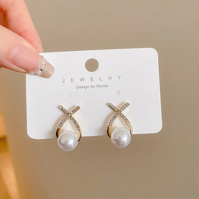 Elegant Pearl Cross Stud Earrings ✨B2F1