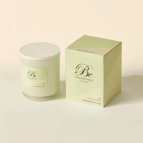 🍈 Passionfruit & Lime Triple Scented Candle 420g by Be Enlightened ✨🕯️🍋 - Fruity, tangy, tropical
