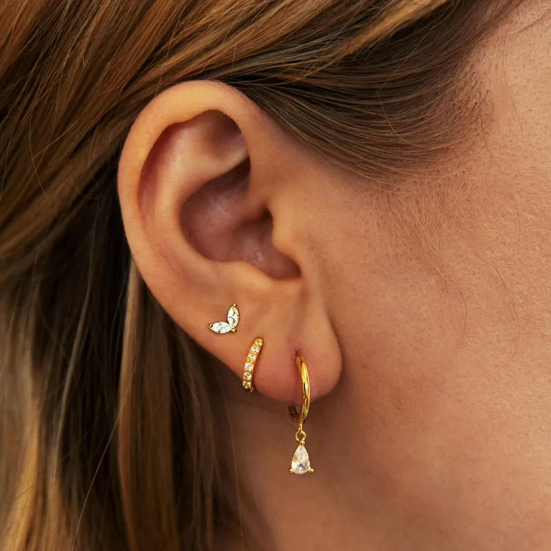 ✨ 18K Gold Plated Luxury Zircon Hoop & Stud Earrings Set