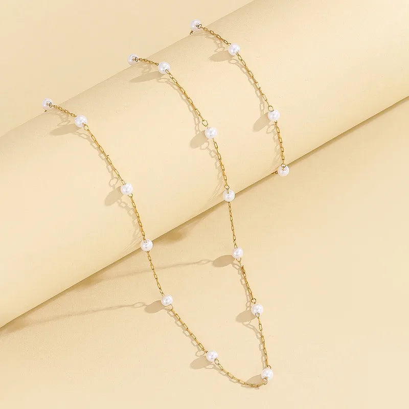 18K Gold Plated Stainless Steel Pearl Necklace