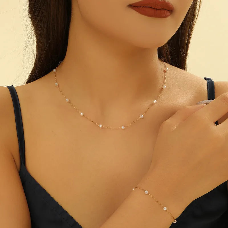 18K Gold Plated Stainless Steel Pearl Necklace