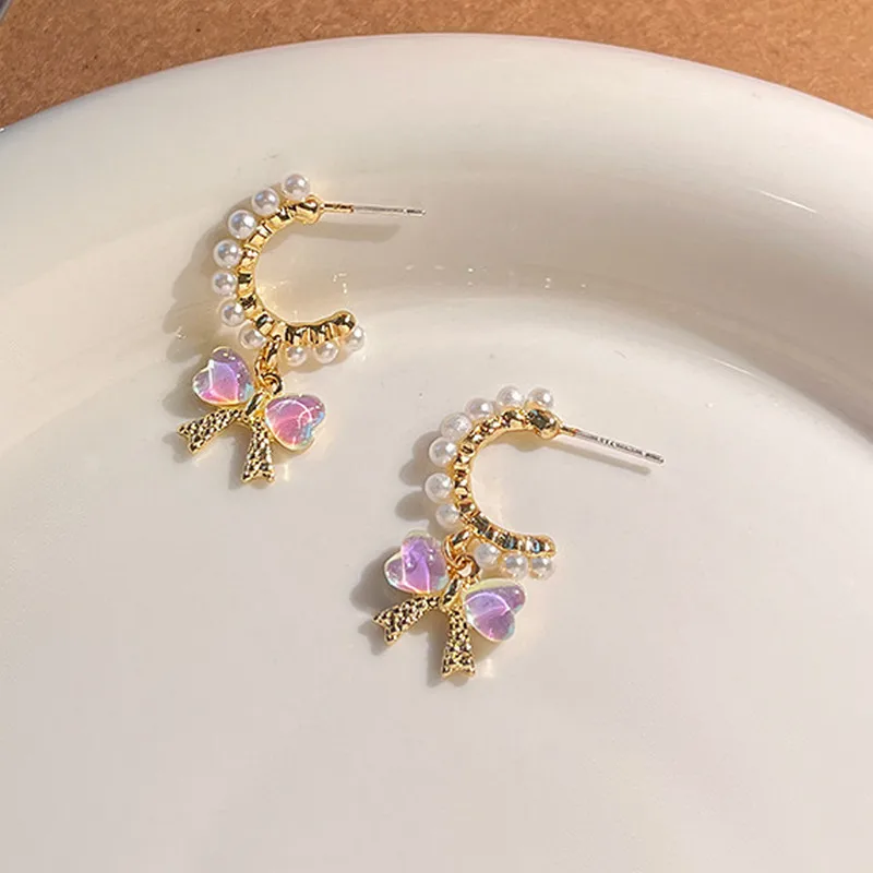 Pearl Crescent Bow Earrings ✨🎀B2F1