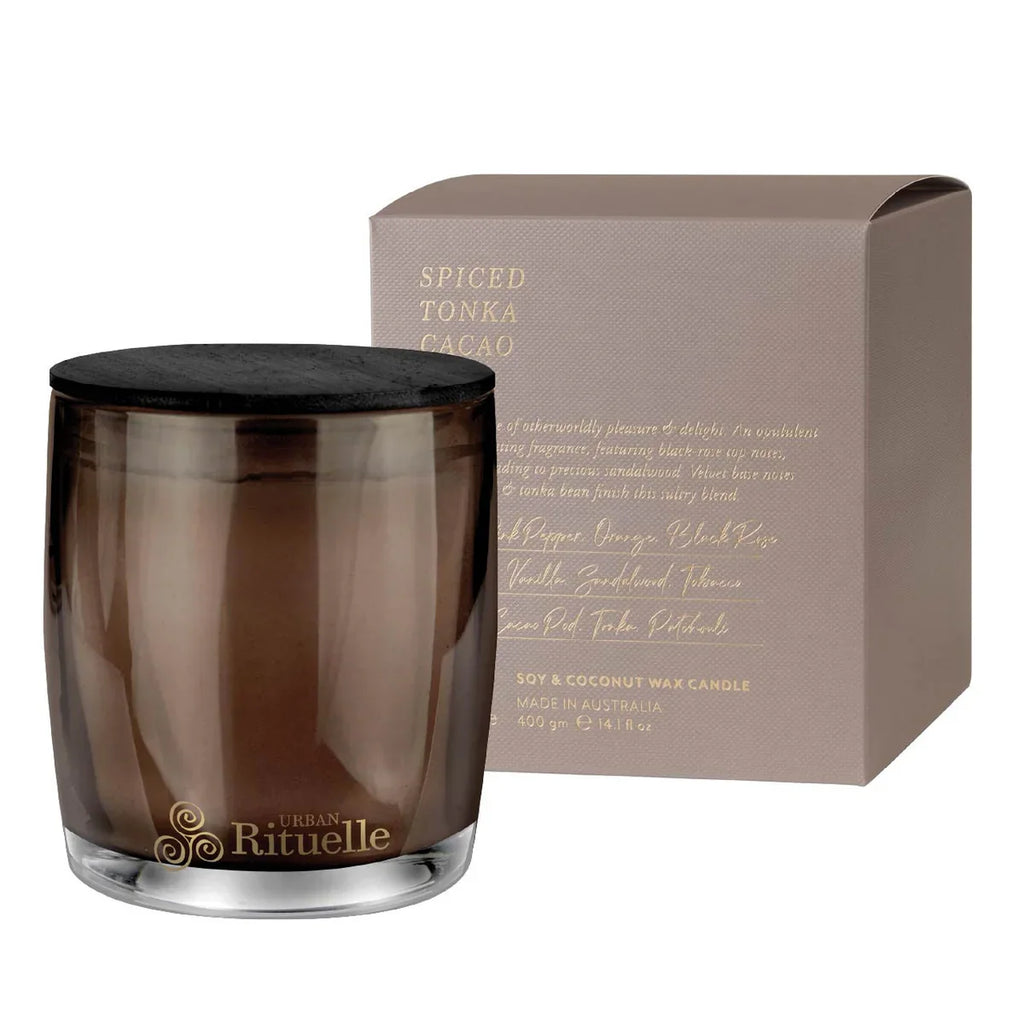 🍫 Spiced Tonka & Cacao Pod – Scented Soy Candle (400g) By Urban Rituelle 🪵🍫🔥 - smooth, deep