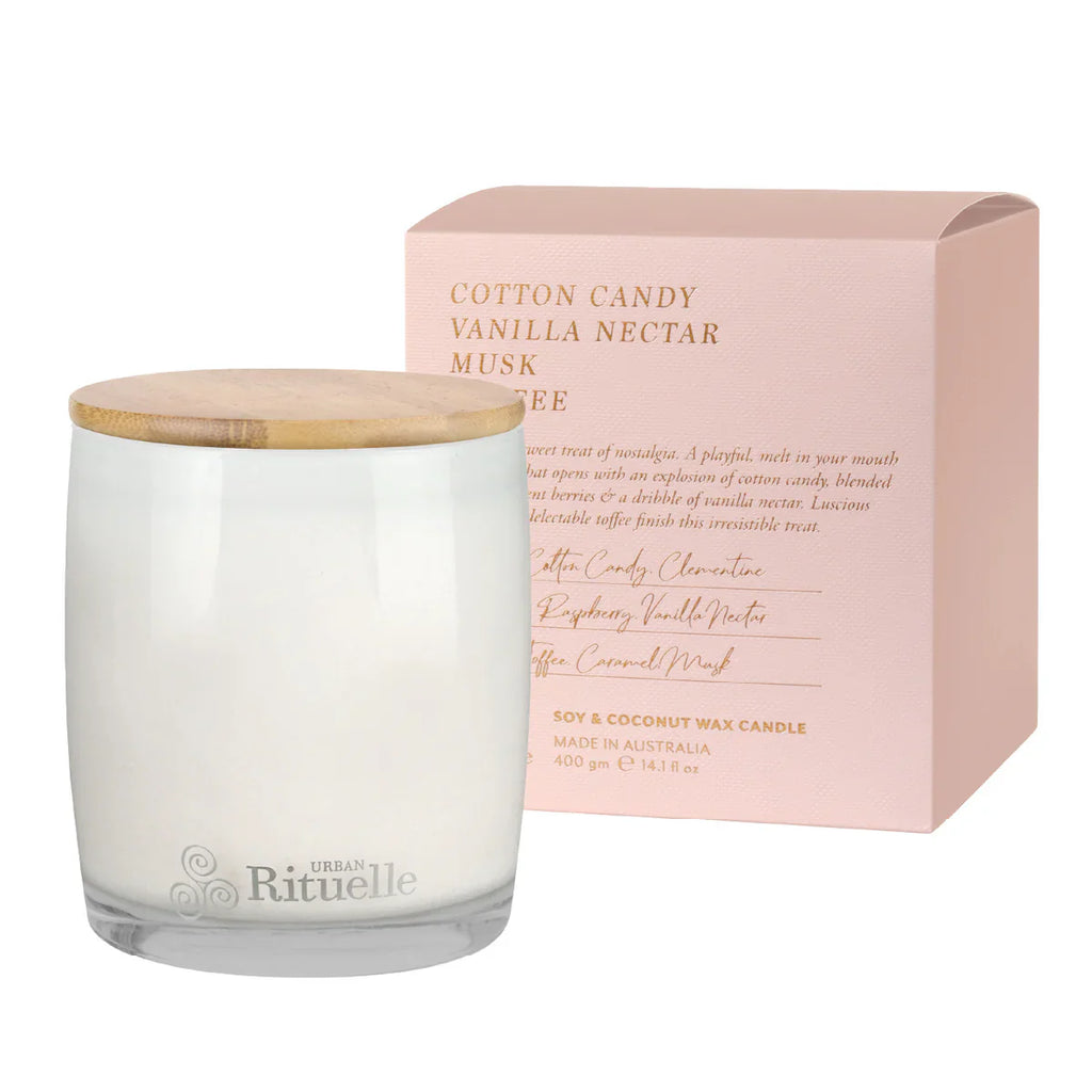 🍭 Cotton Candy, Vanilla Nectar, Musk & Toffee Scented Soy Candle (400g) By Urban Rituelle 🍭🍦💫 - creamy, comforting, smooth