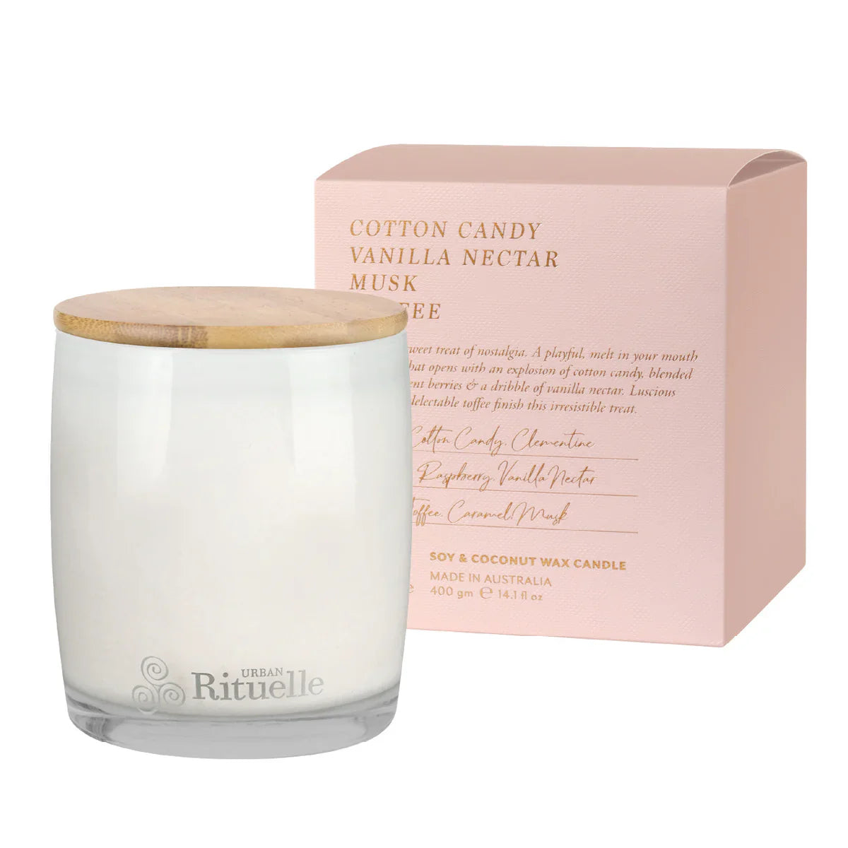 🍭 Cotton Candy, Vanilla Nectar, Musk & Toffee Scented Soy Candle (400g) By Urban Rituelle 🍭🍦💫 - creamy, comforting, smooth