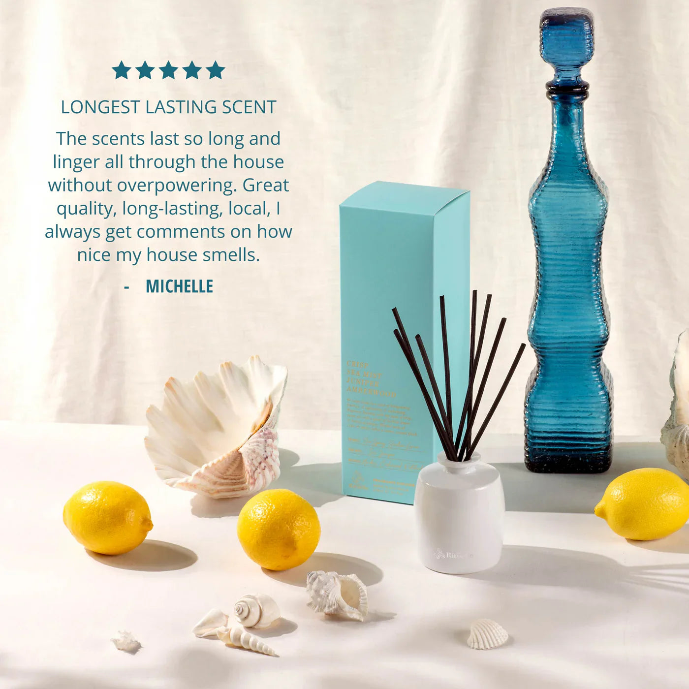 🌊 Crisp Sea Mist, Juniper & Amberwood Fragrance Diffuser Set (220ml) By Urban Rituelle 🌿🪵 - cool, grounding