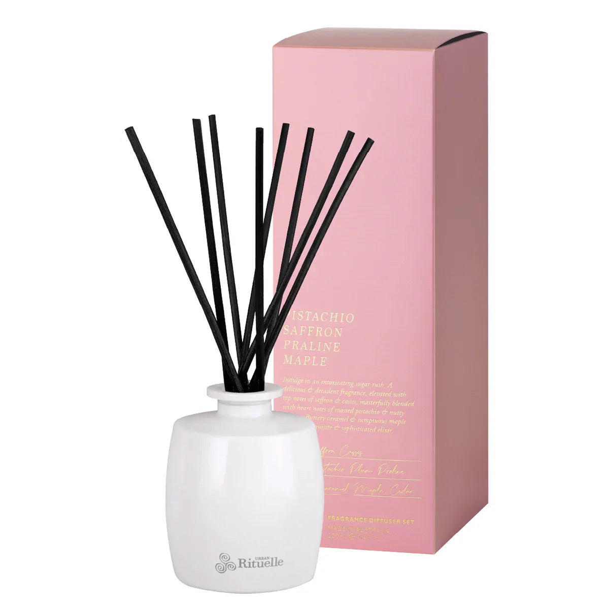 🥜 Pistachio, Saffron, Praline & Maple Fragrance Diffuser Set (220ml) By Urban Rituelle ✨🍫 - smooth, warm