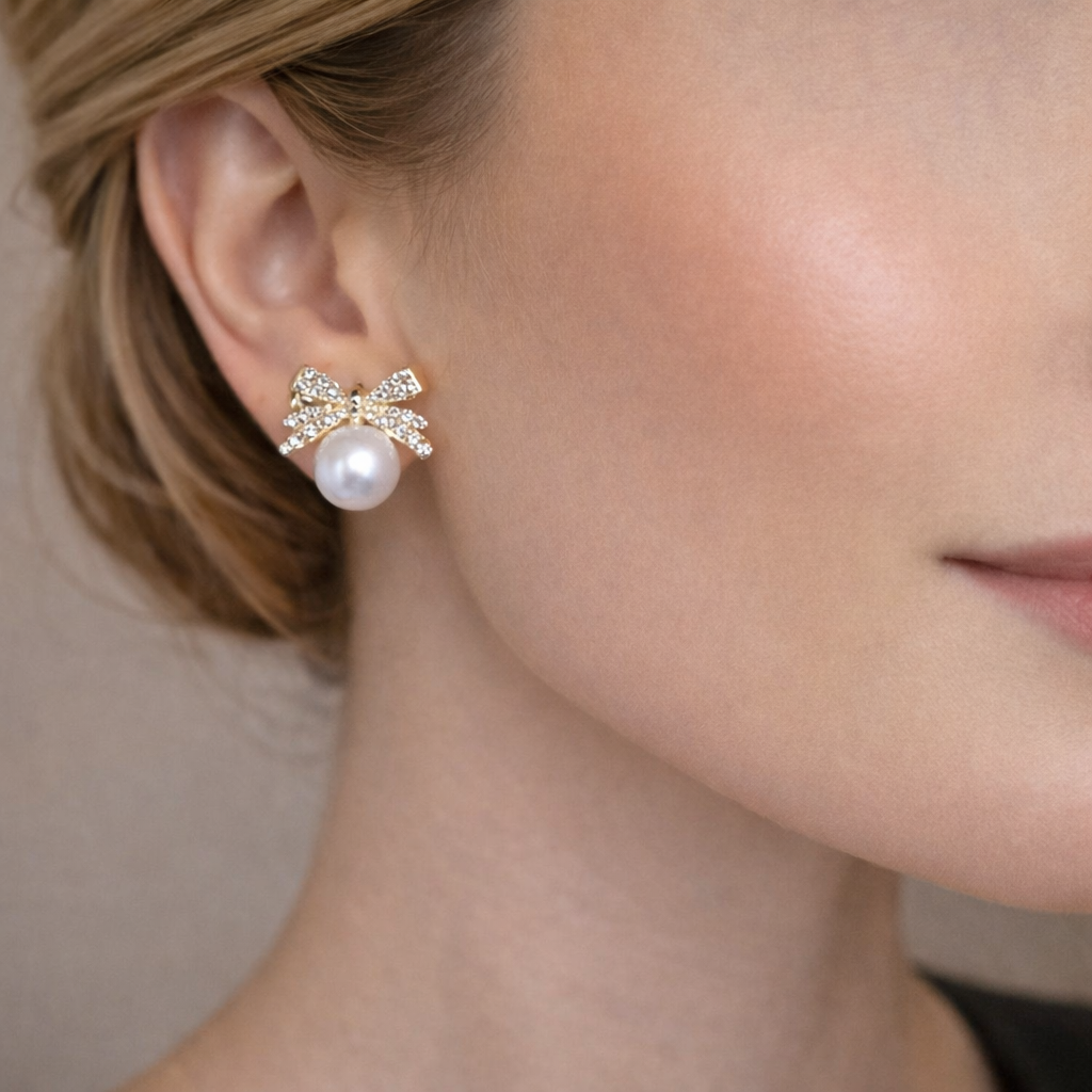Pearl Bow Stud Earrings 🎀🤍B2F1
